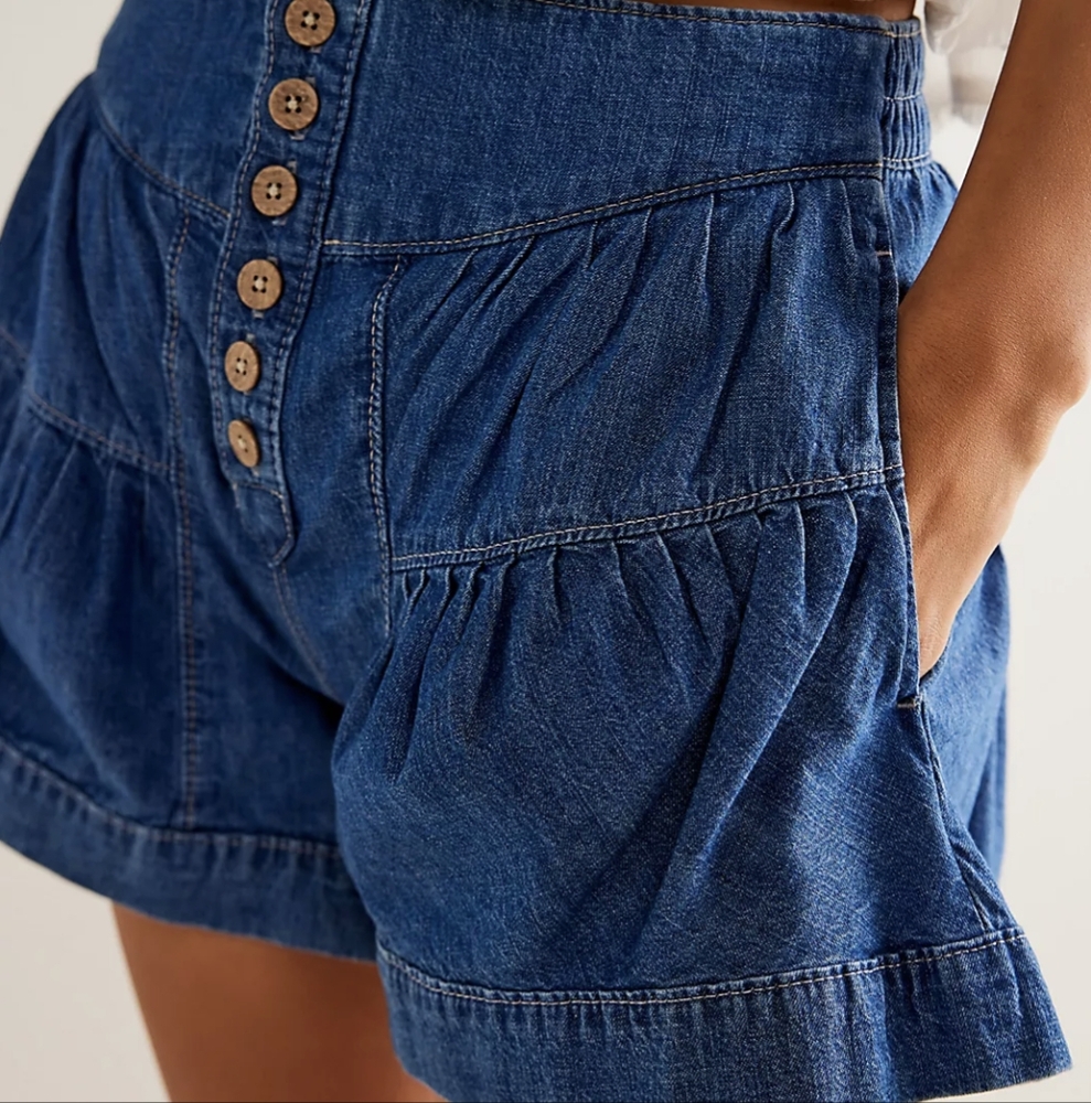 Denim Free People Button-Up Shorts